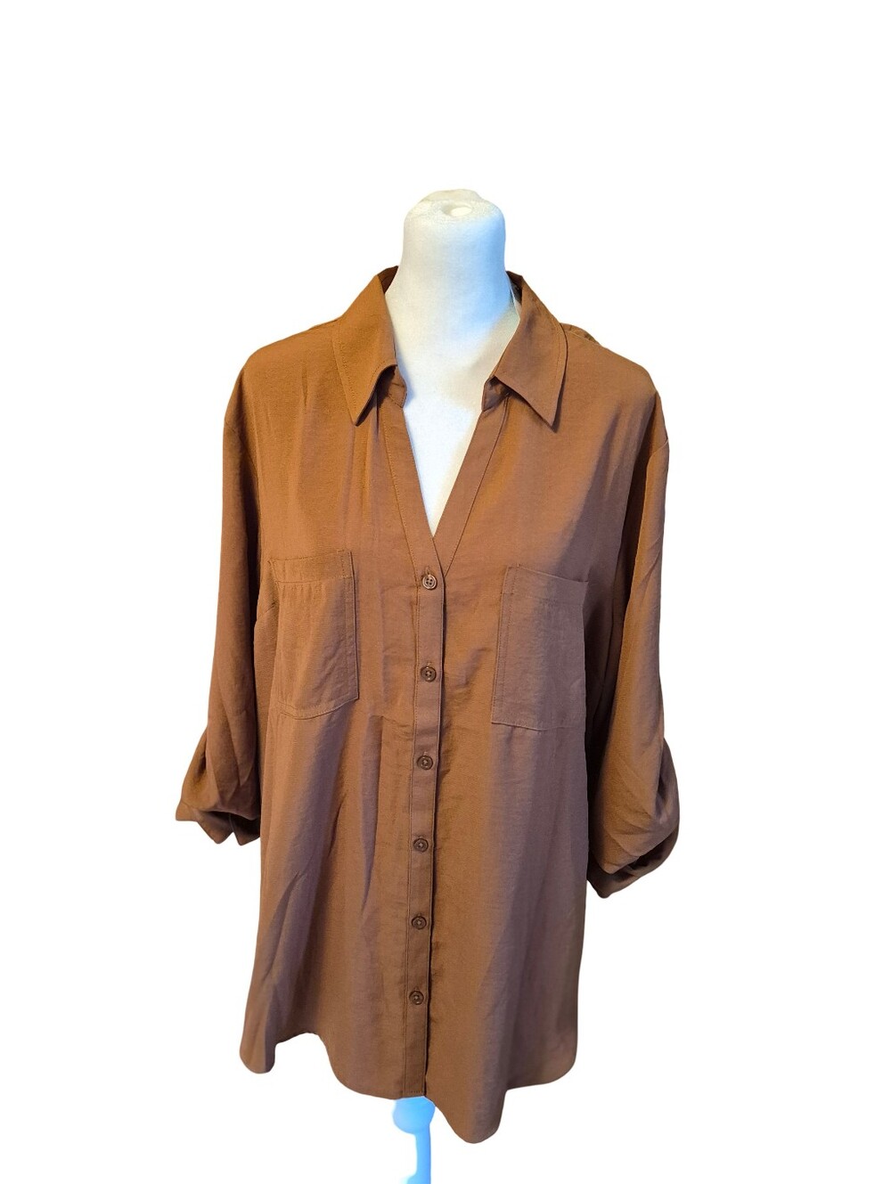 Maurices Women's Casual Button-Up Shirt in Rust Brown